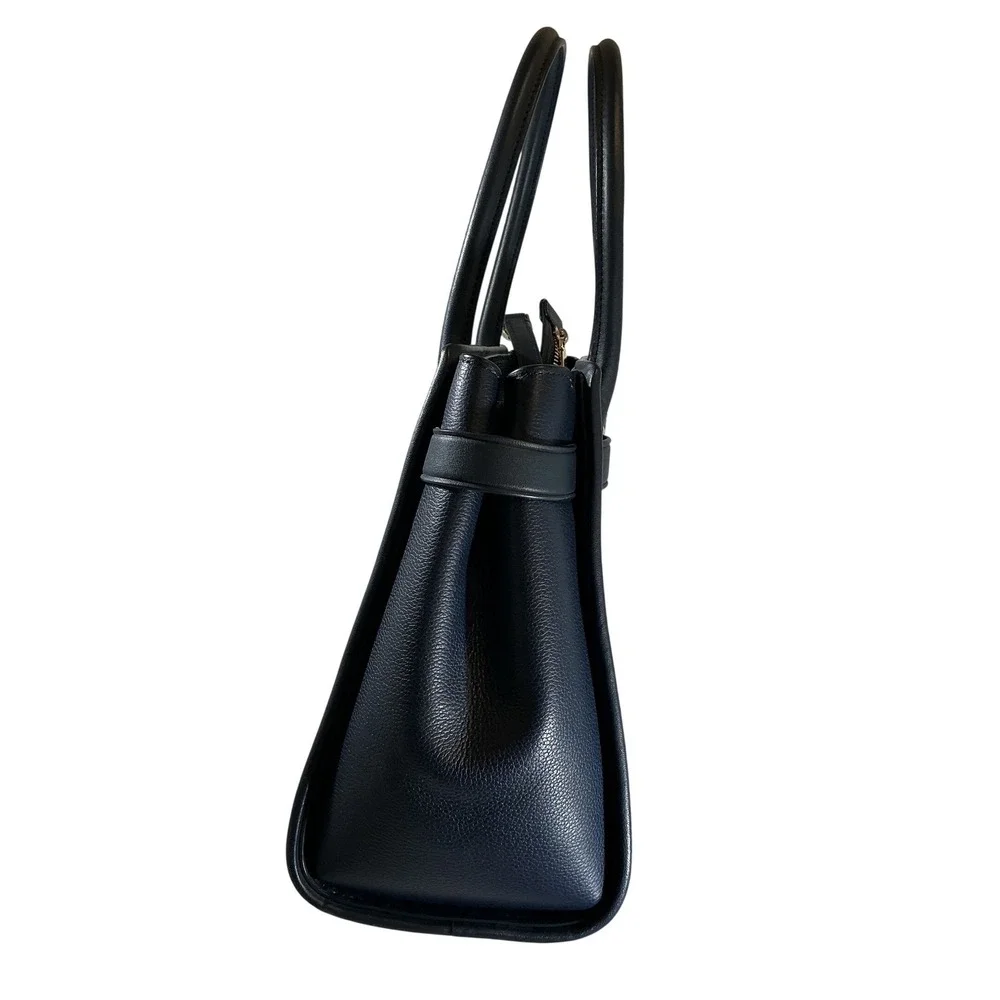Kate Spade Lucia‎ Lily Blooms Medium Canvas Satchel Navy Leather Trim Handbag